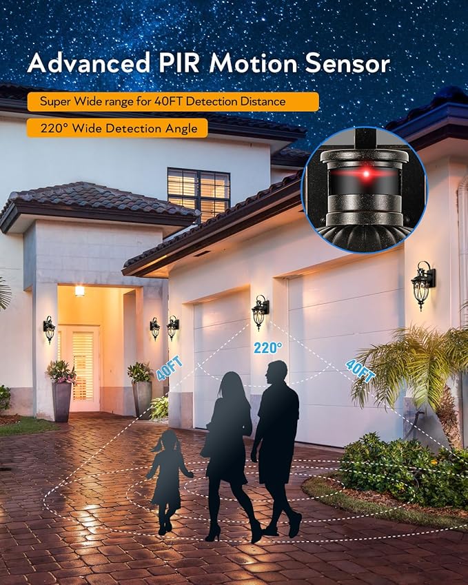 VIANIS Outdoor Motion Sensor Light Dusk to Dawn Outdoor Light Fixtures 2 Pack Outside Lights for House Anti-Rust Bronze Outdoor Wall Lights for House Garage Entryway Seed Glass Vintage Style