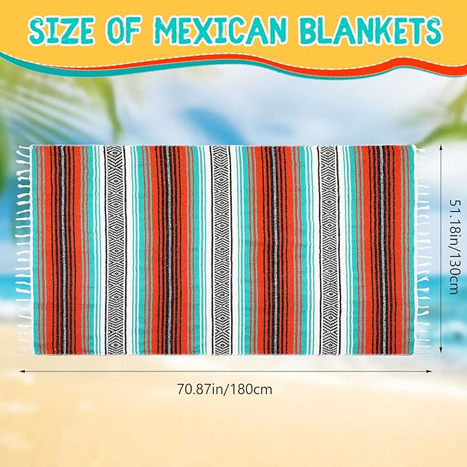 6 Pcs Mexican Blankets Bulk Yoga Authentic Throw Mexican Serape Blanket Large Colorful Striped Falsa with Fringed for Outdoor Camping Beach Picnic Home Decor (Orange Green)