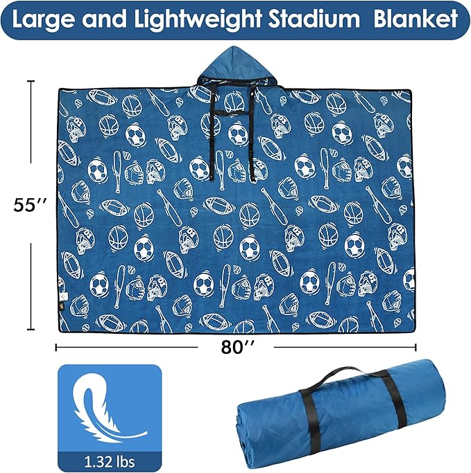 Catalonia Waterproof Stadium Blanket Windproof Wearable Poncho for Football Sideline &amp Sports Events for Fans Portable Durable Outdoor Blanket for Camping &amp Tailgating