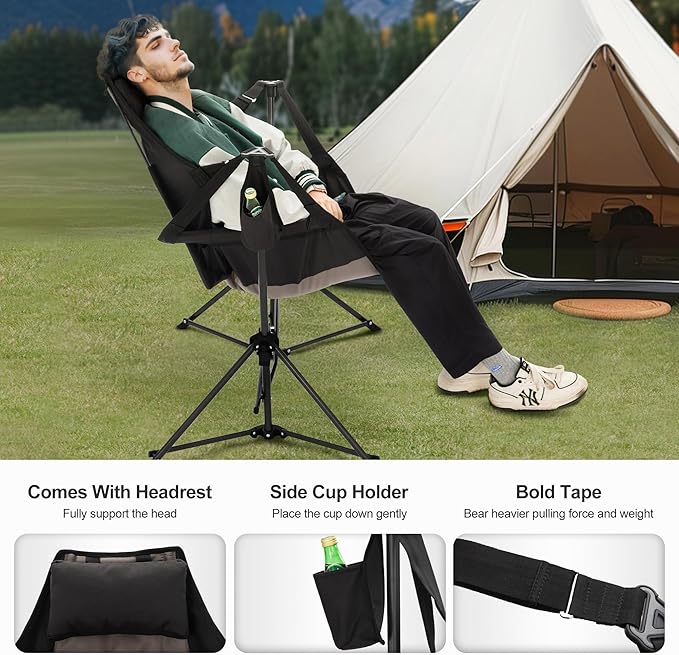 LET'S CAMP Hammock Camping Chair Lightweight Portable Outdoor Chair for Camping and Hiking Supports 300lbs Black