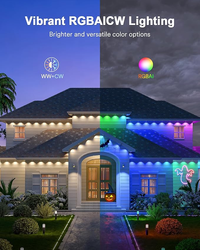 Lumary Permanent Outdoor Lights Max 105ft with 80 LED Eave Lights 4800LM RGBAICW Smart Outdoor Lighting IP67 Waterproof Scene Modes for Daily and Accent Lighting Works with Alexa/Google Assistant