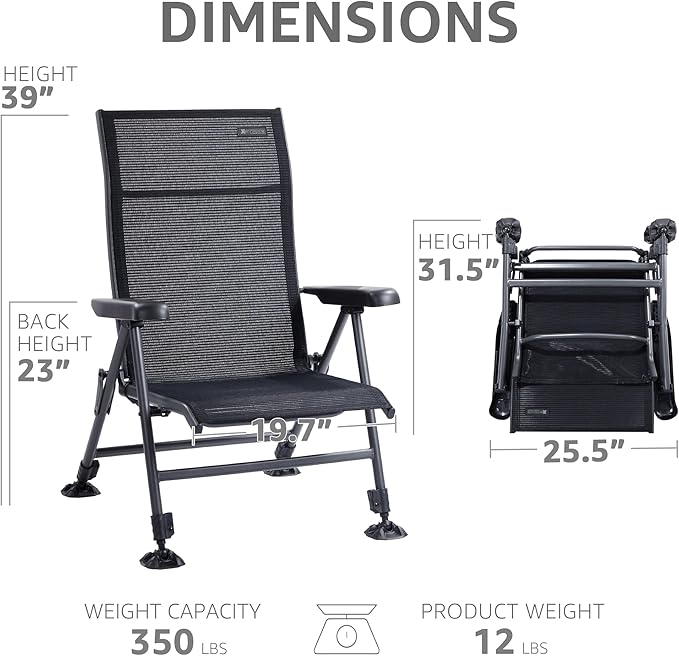X Strike Folding Camping Chair Support 350 LBS Outdoor Fishing Chair for Adults Breathable Mesh with Adjustable High Back Support and Leg Aluminum Frame for Fishing Camp Lawn Patio.