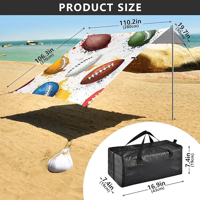 Rugby Pattern (25) Camping Sun Shelter Beach Tent Portable Beach Sun Shade Outdoor Canopy for Camping Trips Fishing Picnic