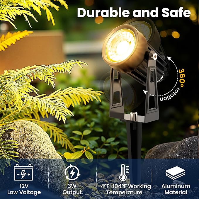 All-in-One Outdoor Low Voltage Landscape Lighting Kit 8 Pack 3000K Landscape Spot Lights with 60W Transformer 65FT Wire Waterproof Low Voltage Landscape Lights for Yard Garden Tree Pathway House