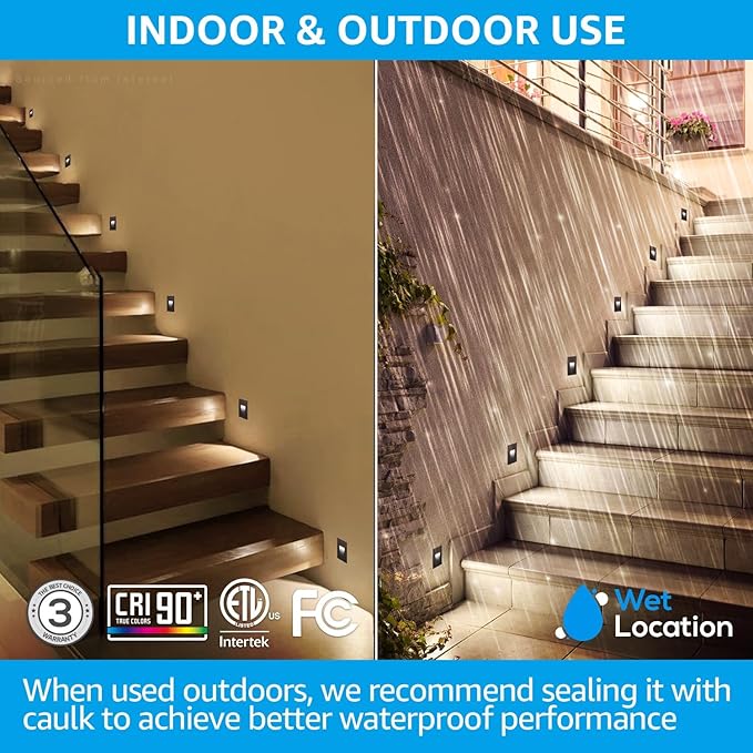 LEONLITE 3CCT 120V LED Step Lights 3.5W 150LM 5%-100% Dimmable Indoor Outdoor Waterproof Vertical Stair Light 3000K/4000K/5000K Selectable CRI90 ETL Aluminum Oil Rubbed Bronze Pack of 6