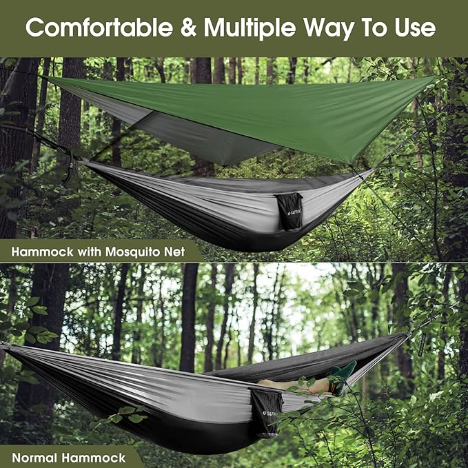 G4Free Large Camping Hammock with Mosquito Net 2 Person Pop-up Parachute Lightweight Hanging Hammocks + G4Free Camping Hammock with Net and Rain Fly 2 Person Lightweight Portable Hammock Tent