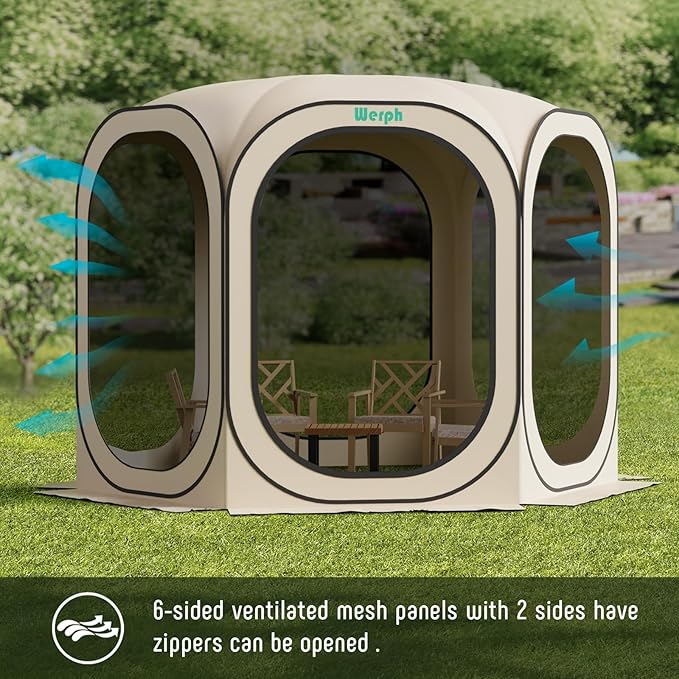 Screen Tent Pop-Up Portable Tent Canopy with Mesh Mosquito Net Screen House Room Canopy Shade Screen Houese 10x 10 FT with Carry Bag for Patio Backyard Sports &amp Outdoors Activities Beige