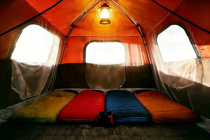 3/4 Person Camping Tent with 1 Door 4 Windows and Upgraded Ventilation– Instant Setup Waterproof 8'x 8'x 67''Oxford Fabric Floor Pop Up in 60 Seconds Includes Rainfly and Backpack