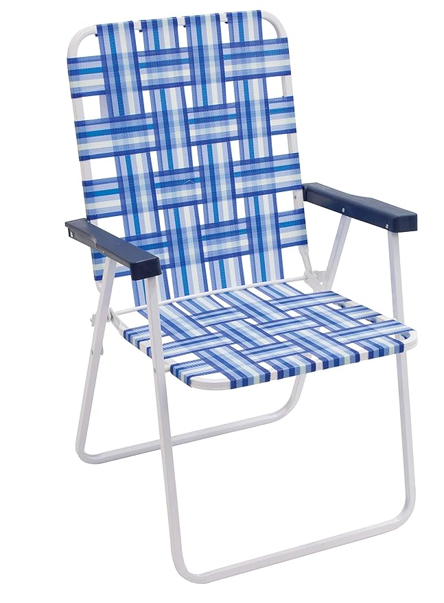 Rio Brands 16 Extended Height and Seat Back Folding Web Lawn Chair Blue/White