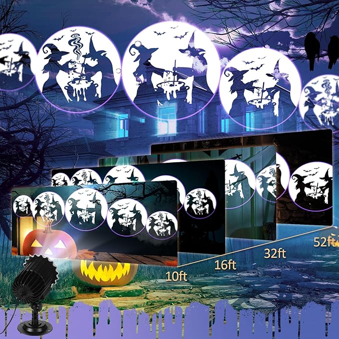 Halloween Projector Light with 1 Film Slides Holiday LED Projector Lights Outdoor Reflectors Waterproof Landscape Decorative Rotation Lighting Movement Projection Lamp(Witches Poison)