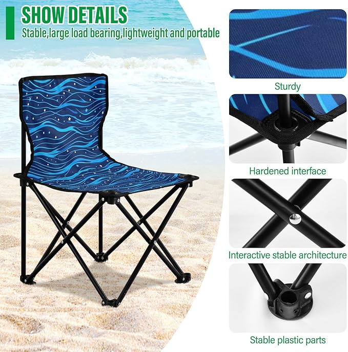 Simple Line Stars Electric Blue Wave Pattern Packable Backpack Chairs for Adults Ultralight Backpacking Camp Chair Carry Bag Included Ice Fishing Chairs for Camping Ice Fishing