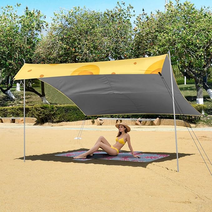 Little Yellow Duck Yellow Background Pattern Camping Sun Shelter Beach Tent Portable Beach Sun Shade Outdoor Canopy for Camping Trips Fishing Picnic