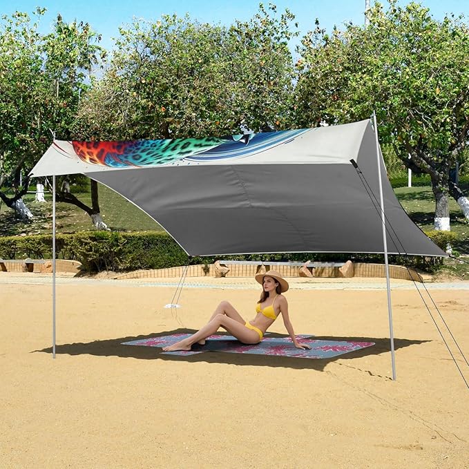 ALAZA Leopards Cheetah Fighting Beach Tent Sun Shelter UPF50+ Protection Beach Shade Canopy w/ 4 Sandbags for Outdoor Camping Fishing Backyard Fun Picnic 10x9 ft