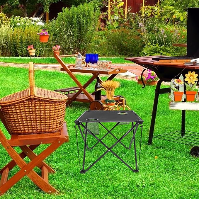 Portable Folding Camping Table with Cup Holders for Outdoor Activities for Picnics Beach BBQ and Travel Compact Side Table for Easy Carrying