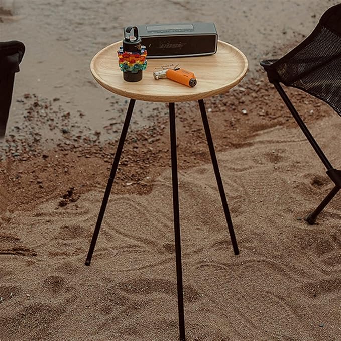 Camp Table Mini Portable Round Aluminum Alloy Outdoor Camping Table for Self-Driving Beach Fishing and Travel (Brown)