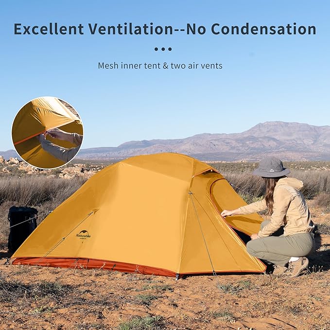 Naturehike Cloud Up 3 Person Backpacking Tent with Footprint - 3 Season Free Standing Lightweight 3 Person Camping Tent | with Footprint Free Standing Dome Camping Hiking Waterproof