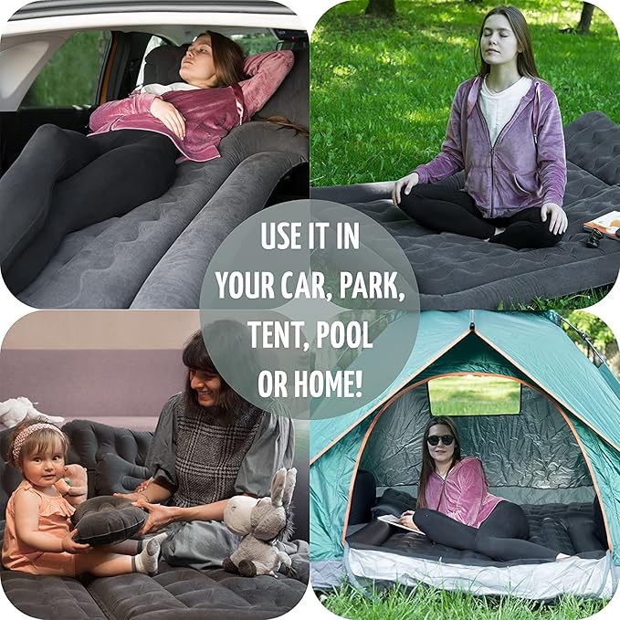 ZONETECH Car Inflatable Trunk Air Mattress- Flocking Travel Blow Up Bed with Pump and 2 Pillows Universal for Cars SUVs or Trucks 2 Pack