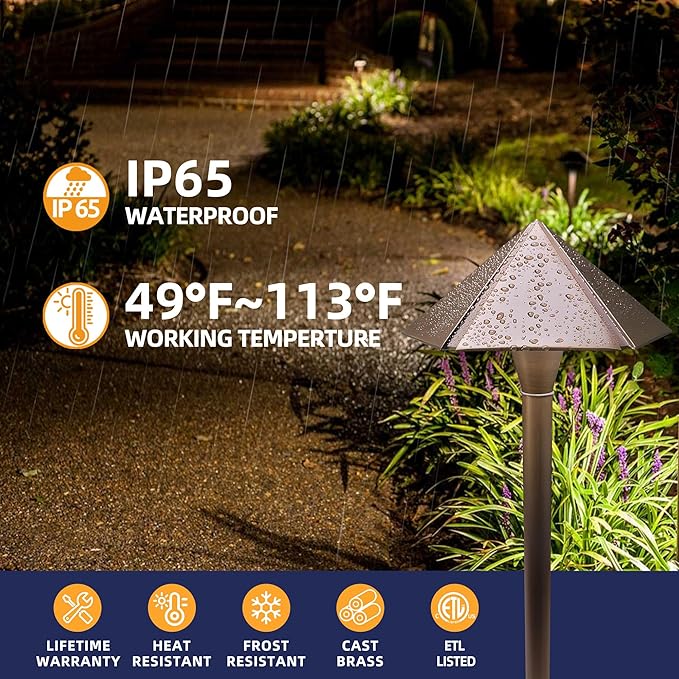 COLOER Solid Cast Brass Pathway Lights 12V Low Voltage Landscape Lighting LED Path Lights with G4 Bulb for Outdoor Walkway Garden 23 Tall 7.5 Shade (4) (4 P02 Bronze)