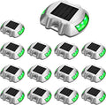 JIGUOOR Solar Deck Lights LED Driveway Lights Solar Powered Dock Light Outdoor IP68 Waterproof Road Markers for Step Sidewalk Stair Boat Garden Ground Pathway Yard (Green 14 Pack)