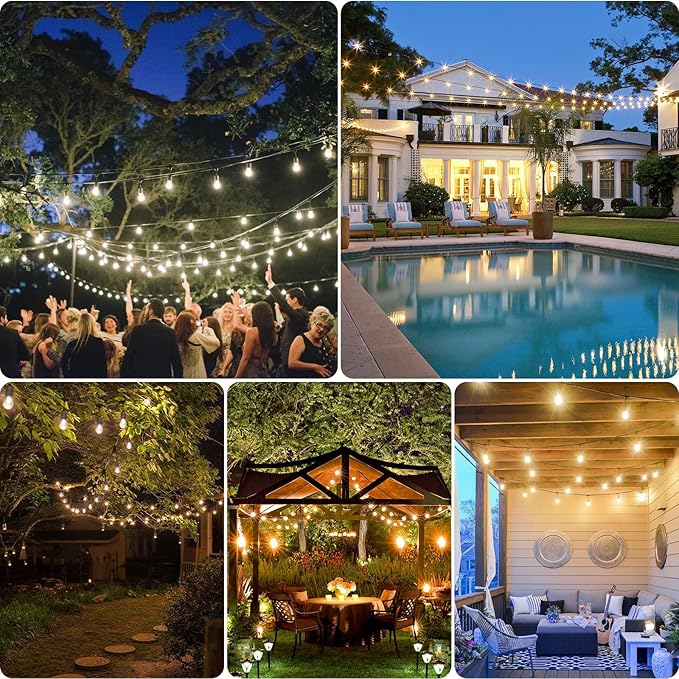 Mlambert 96Ft(2x48ft) 3-Color in 1 48Ft LED Dimmable Outdoor String Lights with Remote Plug-in 2700K/4000K/5000K Waterproof Lights for Patio Cafe