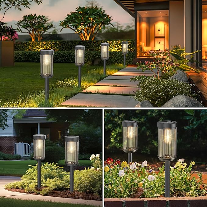 EXCMARK 12 Pack Outdoor Solar Lights Waterproof for Yard Garden Walkway Pathway Lawn Decorative Contemporary Landscape Lighting. (Warm White Light 12)