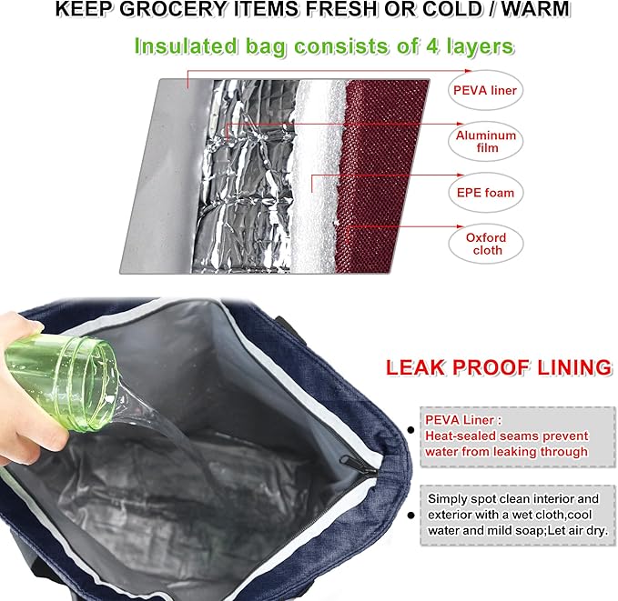 BeeGreen Cooler Bag Soft Insulated Tote for Beach Travel Grocery Shopping Lunch Portable Large Ice Coolers with Handle Hard Freezer Bags with Zippered Top Foldable Leakproof Delivery Totes Purple