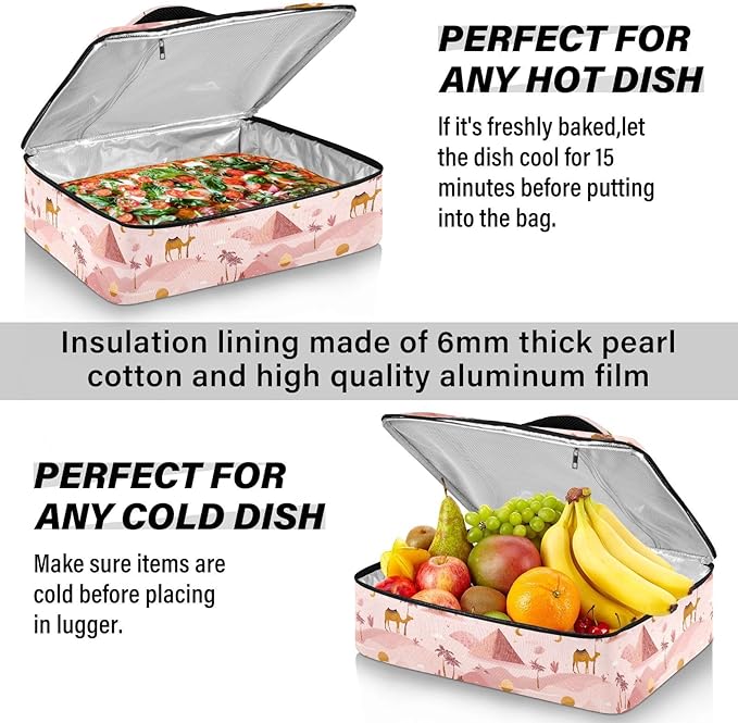 Casserole Carrier CamelsInsulated Casserole Carrier for Hot or Cold Food Thermal Lunch Tote for Potluck Parties Picnic Beach Fits 9 x 13 Inches Baking Dish