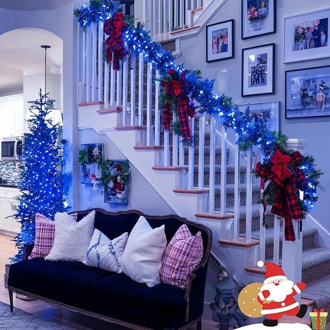 JMEXSUSS 2 Pack 100 LED Blue Christmas Lights Battery Operated Each 33 FT Blue String Lights Indoor Outdoor WaterproofChristmas Tree Lights with Remote for Garden Porch Yard Decor