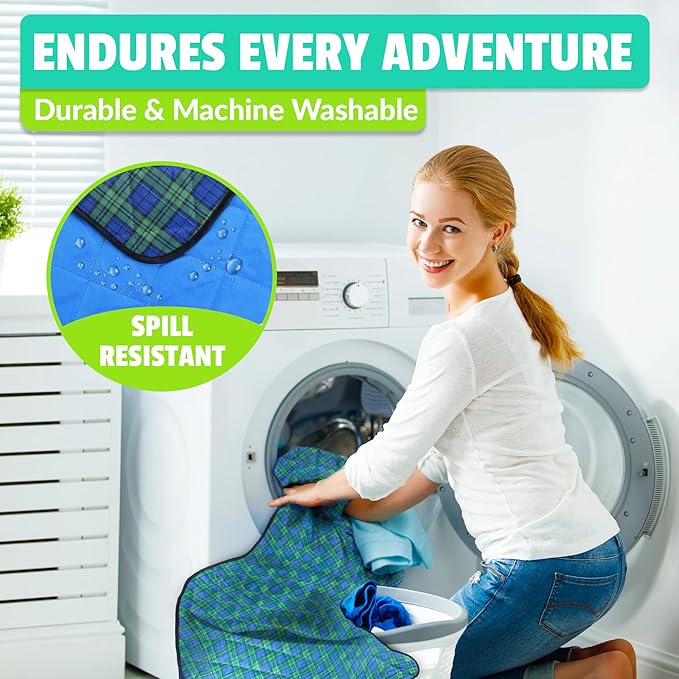 Beach Blanket Sand Proof &amp Outdoor Picnic Blanket - Water Resistant Large Mat for Camping or Travel. Washable Foldable Easy Carry Compact Tote Bag (Green/Blue Plaid)