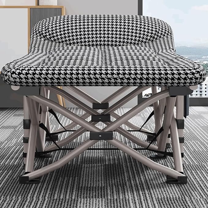 Houndstooth Camping Cot Built-in Pillow Extra Wider Cots with Large Pocket for Outdoor/Office/Beach Portable Folding Bed