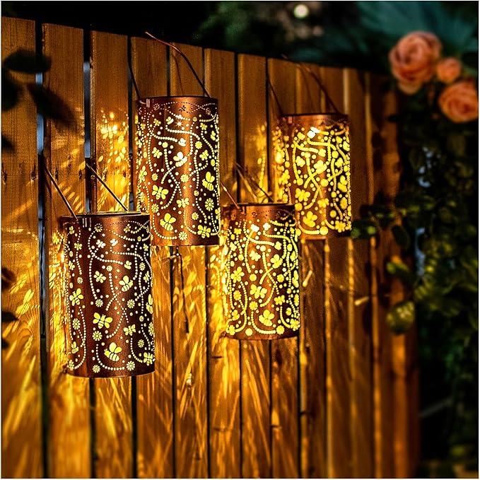 2 Pack Bee Solar Lanterns Outdoor Waterproof Hanging Solar Lights Bee Gifts for Women Men Metal Decorative LED Bee Lanterns for Garden DecorYardPatioLawnTabletopPathwayLandscape