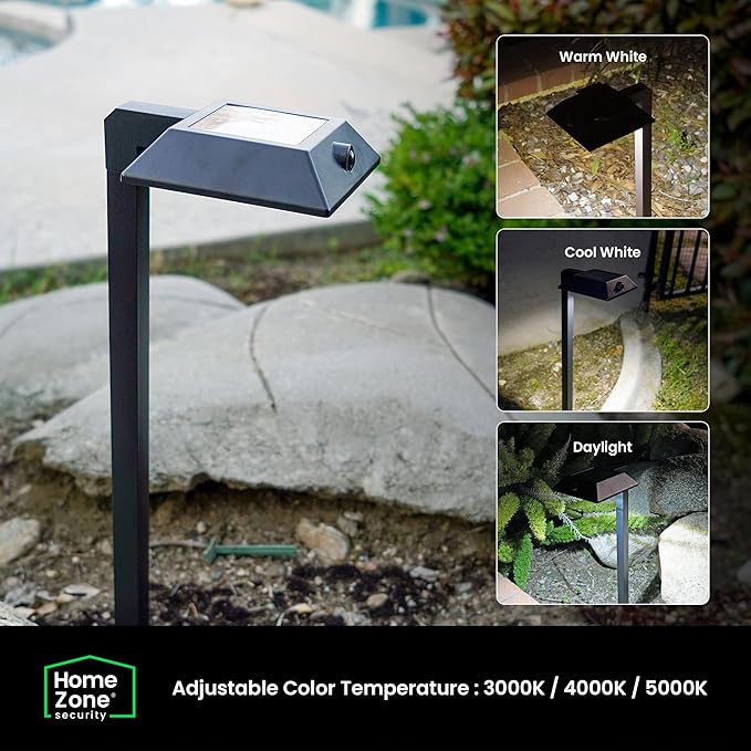 Mesh Linkable Series 4-Pack Solar LED Security Pathway Light w/ LiFePO4 Battery 300LM Auto-linking 110°x16 ft Motion Detection CCT 3000K/4000K/5000K 4-Channel Settings Stainless Steel Black