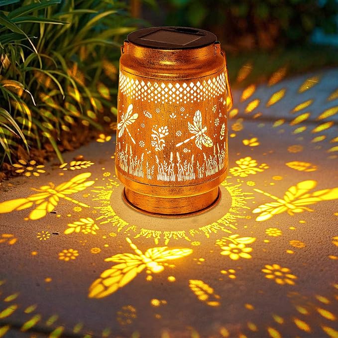Solar Lanterns Outdoor Waterproof Dragonfly Garden Decor Gifts for Women Mom Grandma Birthday Hanging Solar Lights Metal LED Decoration with Shepherd Hook Outside for Yard Patio Lawn Porch