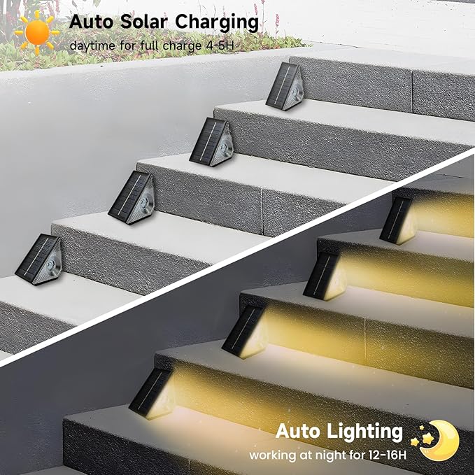 Solar Step Deck Lights Outdoor: CIYOYO 6 Pack Solar Step Light Waterproof Warm White/7 RGB Color Glow Solar Fence Lights for Patio Stairs Post Pathway Porch Driveway Garden Decor