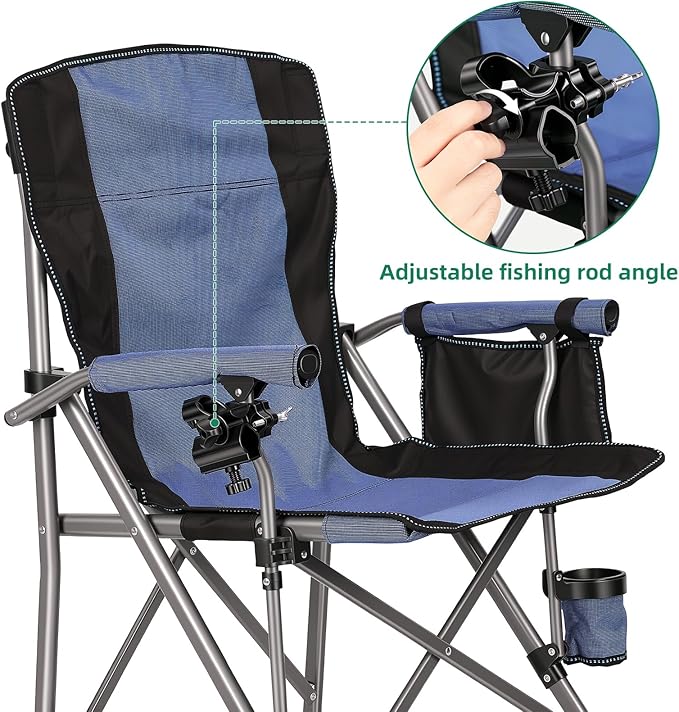 New Folding Fishing Chair with Rod Holder 150Kg Heavy Duty All Terrain Chair with Side Pocket Cup Holder Portable Adults Armchair for Outdoor Camping Garden Beach Lawn Picnic MB &amp B