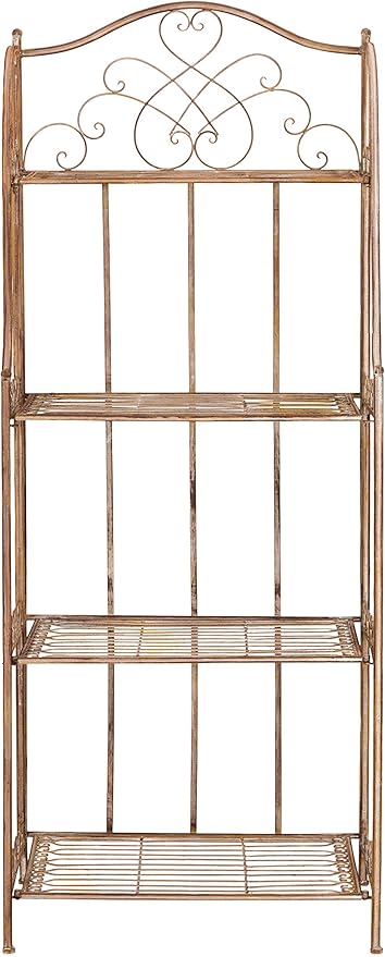 SAFAVIEH Outdoor Patio Furniture Collection Amaris Rusty Orange Wrought Iron 4-Tier Bakers Rack Plant Stand Storage Shelf (PAT5014A)