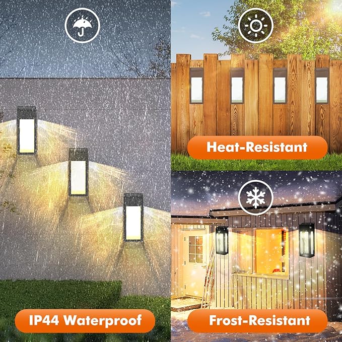 Solar Outdoor Lights 4 Pack Textured Glass Solar Wall Lights for Yard Fence Porch and Garage with 2 Modes Body in Aluminum and Waterproof