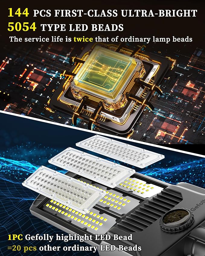 Gefolly Solar Street Lights Outdoor Commercial Parking Lot Light Dusk to Dawn IP67 Waterproof 6500K Security Flood Lights Lamp for Yard Road Basketball Courts (SL-8800W 550000LM)