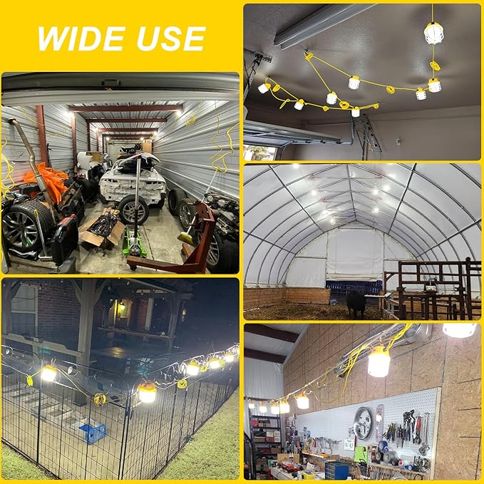 100ft LED Construction String LightsSuper Bright 150W 15000LM Waterproof IP65 Led String Work Lights Construction Temporary Lights (100ft-10lights)