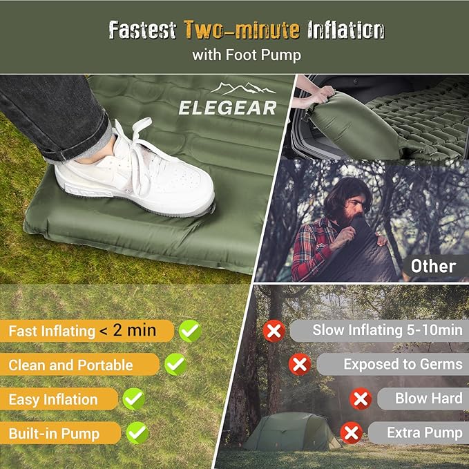 Elegear CumbreX Single Sleeping Pad for Camping 4.7 Ultra-Thick Inflatable Camping Sleeping Pad with Built-in Foot Pump &amp Quick Inflation Portable Camping Sleeping Mat for Backpacking Hiking Te