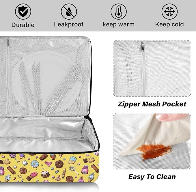 Casserole Carrier Vibrant Candies and CupcakesInsulated Casserole Carrier for Hot or Cold Food Thermal Lunch Tote for Potluck Parties Picnic Beach Fits 9 x 13 Inches Baking Dish