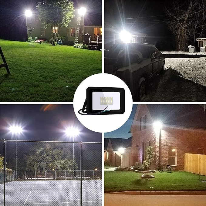 MIHEAL 2 Pack 50W LED Flood Light Cool White IP68 Waterproof Super Bright Work Light 110V Outdoor Floodlight for Yard Garden Garage Lawn Court