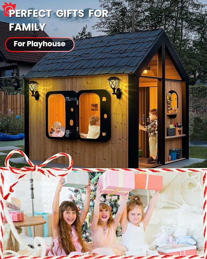 Solar Wall Lantern Outdoor Playhouse Light Waterproof Decorative Solar Powered for Playground Storage Shed Dog House Garden Wall Fence Patio Backyard (2 Pack)