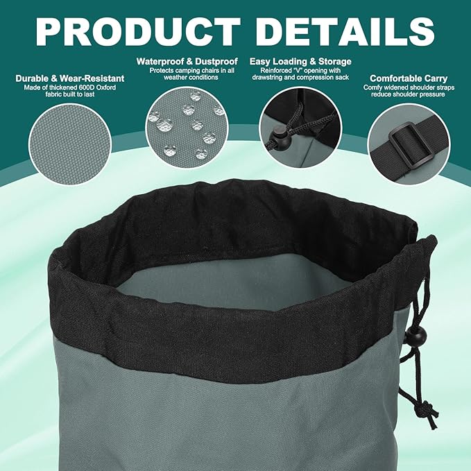 PATIKIL Foldable Camp Chair Replacement Bag 2 Pcs Camping Chairs Folding Chair Carry Bag with Adjustable Shoulder Strap for Outdoor Camping Fishing Storage Gray Black