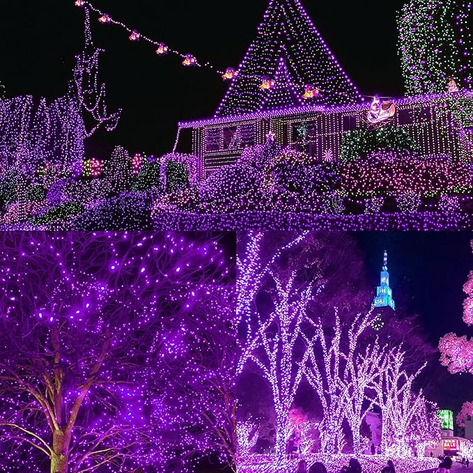 WATERGLIDE 1000 LED Halloween String Lights 328 FT Green Wire LED Decorative Fairy Lights with Remote &amp 8 Modes Waterproof for Indoor Outdoor Xmas Holiday Party Garden Wedding Home Decor Purple