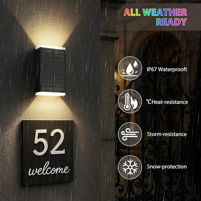 Solar Lights Outdoor8 Lighting Modes Dusk to Dawn Lighting Wall Sconce IP67 Waterproof Up and Down Solar Wall Light Front Door Light for House Garage PorchDoorwayFenceFestival Decor (2 PACK)