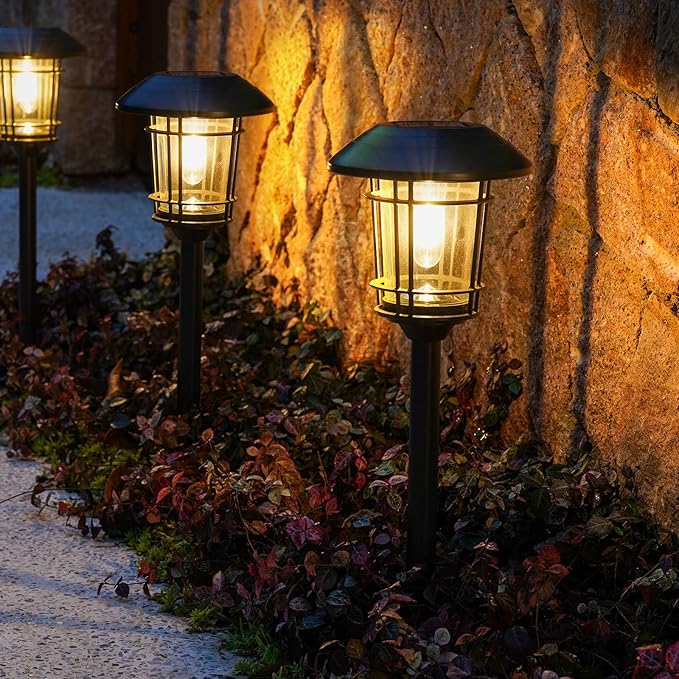 Grand patio Solar Outdoor Lights 10 Pack Glass Light Metal Pathway Light Waterproof Landscape Lighting Automatic Dusk and Dawn Sensor (Slate Gray)