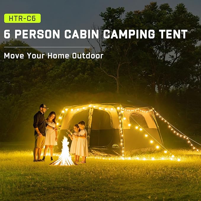 Happy Travel Tent 6 Person Tents for Camping Waterproof Easy Setup Camping Tent with Rainfly Portable Large Family Cabin Tent with 5 Large Mesh Windows and Carry Bag for Outdoor Camping &amp Hiking