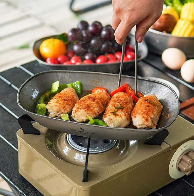 iBasingo 9.84/9.13 in Titanium Dinner Plates Set Lightweight Portable Camping Metal Service Dishes Outdoor indoor Single-layer Durable Bread Dessert Vegetables Fruit Chips Kitchen Tableware Ti1143T