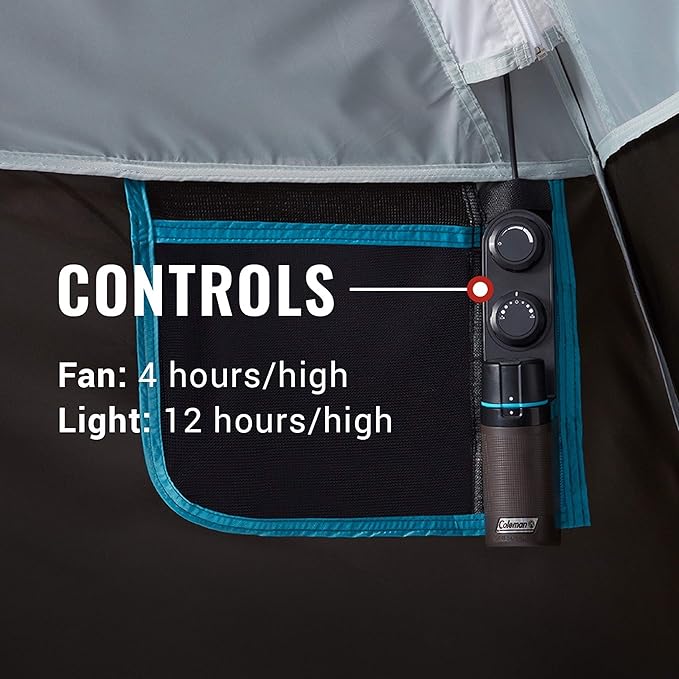 Coleman OneSource Rechargeable 4/6 Person Camping Tent with Airflow System &amp LED Lighting Includes Rainfly Tent Fan Lights and Interchangeable Battery Pack Easy Setup Tent for Camping